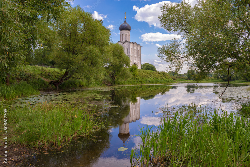 Church of the Intercession on the Nerl in August landscape. Bogolyubovo, Golden ring of Russia Church of the Intercession on the Nerl in August landscape. Bogolyubovo, Golden ring of Russia