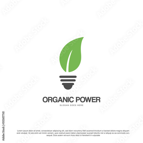 Creative organic power logo design leaf with bulb vector illustration