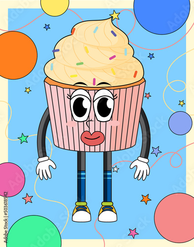 Funny cupcake cartoon character