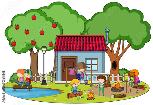 Many children playing in the garden
