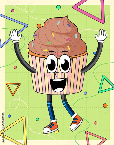 Funny cupcake cartoon character