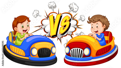 A boy bumper car vs a girl bumper car photo