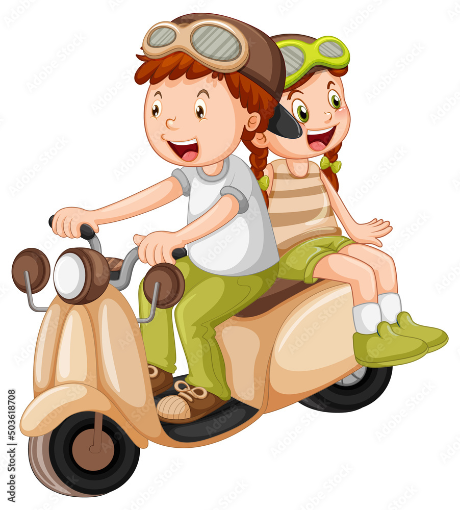 A boy ridng motorcycle with a girl cartoon A boy ridng motorcycle with a girl cartoon