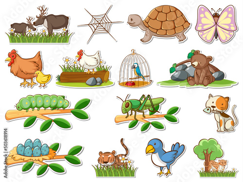 Sticker set of cartoon wild animals