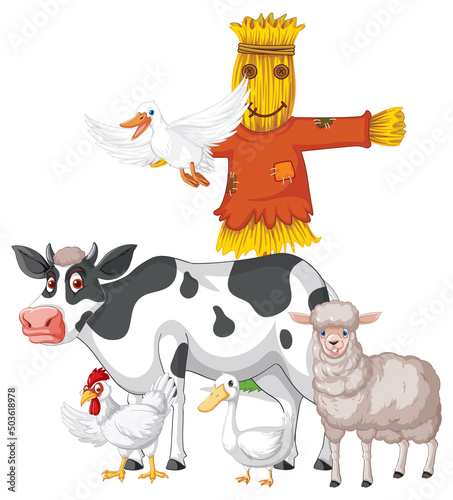 Farm animals on white background