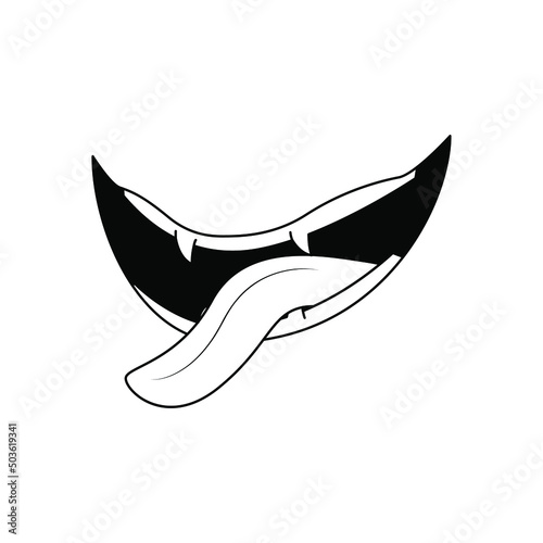 Abstract Black Simple Line People Human Smile Open Mouth With Teeth And Tongue Doodle Outline Element Vector Design Style Sketch Isolated On White Background Illustration