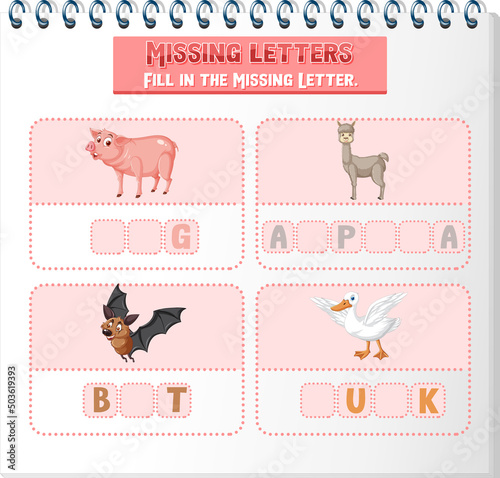 Fill the missing letter of each word worksheet for children