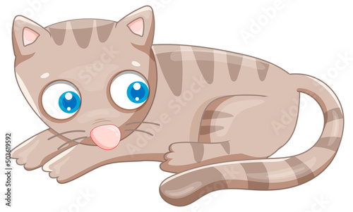 Grey cat laying down cartoon animal