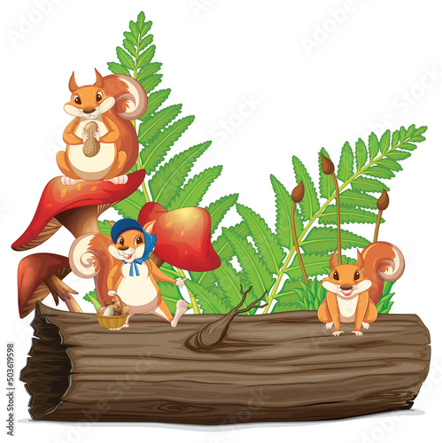 Cute squirrels group animal cartoon