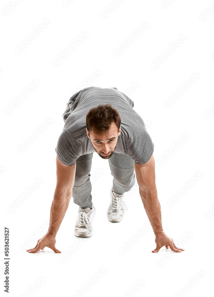 Sporty male runner on white background Sporty male runner on white background