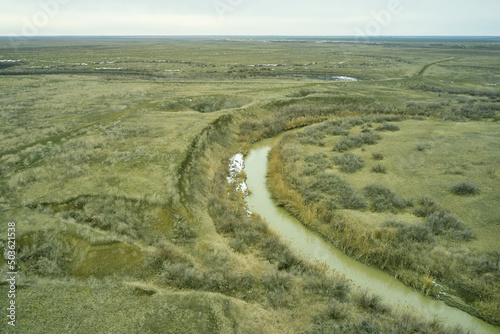 winding river in the steppe landscape background backdrop