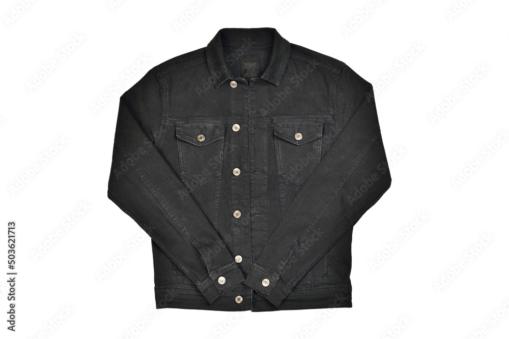 Black Denim Jacket Isolated on White Background with Clipping Path Black Denim Jacket Isolated on White Background with Clipping Path