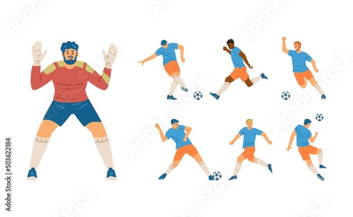 Fototapeta Naklejka Na Ścianę i Meble -  Football team players cartoon characters set, flat vector illustration isolated.
