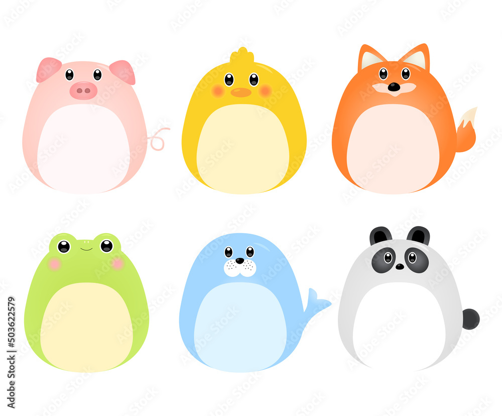 The cute memo of various animal faces and bodies illustration set. Name