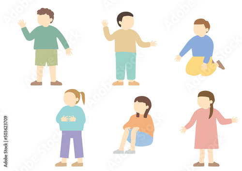 いろいろなポーズの子供たち6人セットB　表情無し