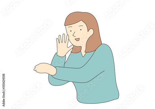 ねえねえちょっとと呼びかける女性　線画