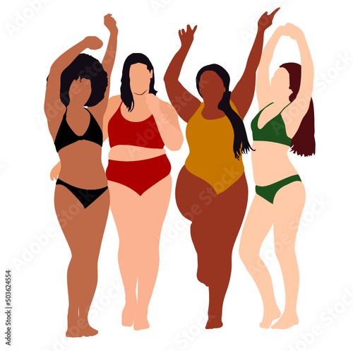 vector illustration of Proud group of women in lingerie cheering and posing together