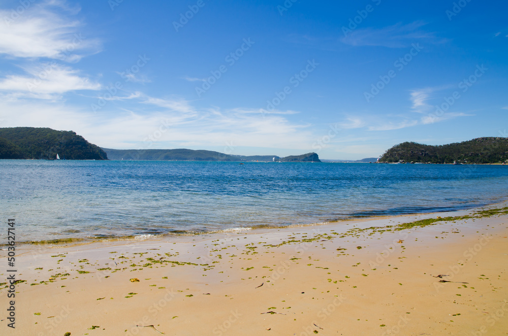 Summer beach with mountain view at Palm beach NSW.