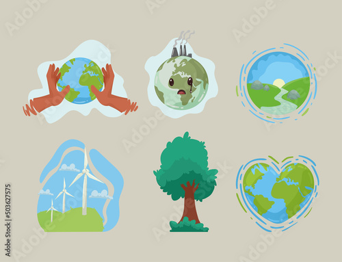 six earth planet icons