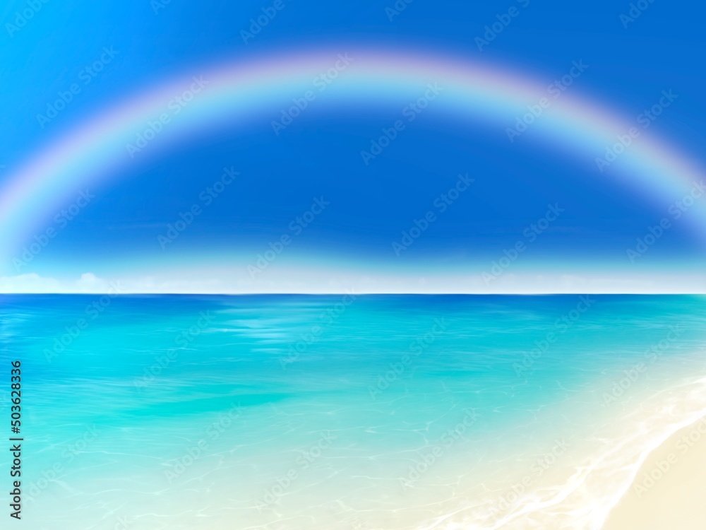 虹と青空のビーチ 楽園のイメージ背景素材 Stock イラスト Adobe Stock