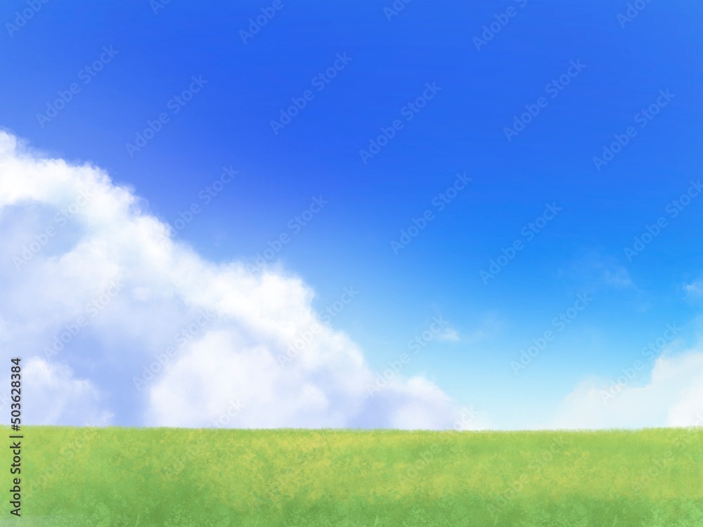 Fototapeta premium 草原と爽やかな青空の背景素材