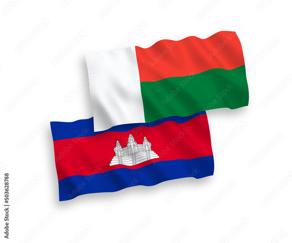 Flags of Kingdom of Cambodia and Madagascar on a white background Flags of Kingdom of Cambodia and Madagascar on a white background