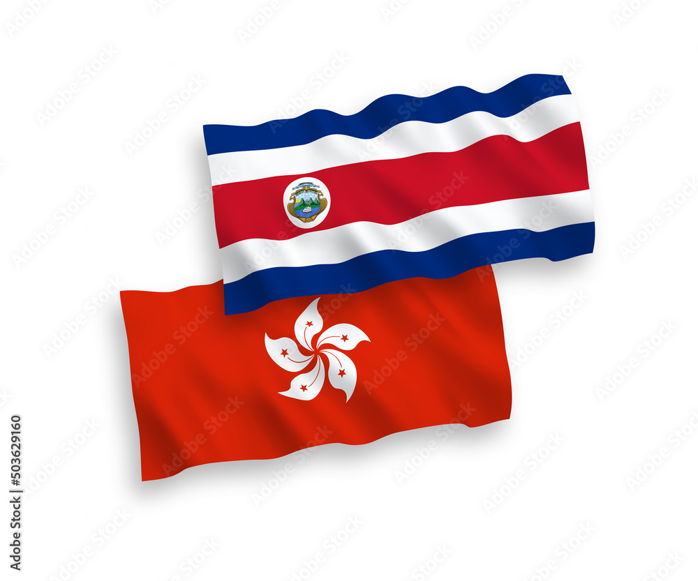Fototapeta premium Flags of Republic of Costa Rica and Hong Kong on a white background