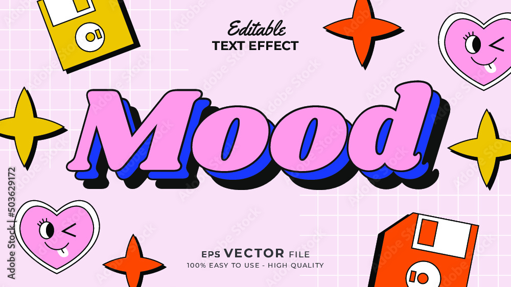 Editable text style effect - retro old school cartoon text in groovy style theme