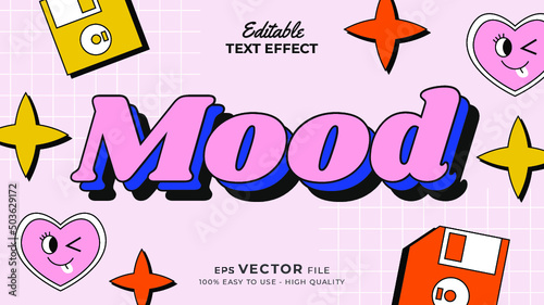 Editable text style effect - retro old school cartoon text in groovy style theme