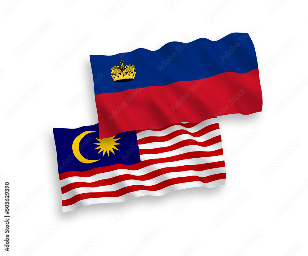 Flags of Liechtenstein and Malaysia on a white background Flags of Liechtenstein and Malaysia on a white background