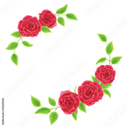 Round frame of red roses