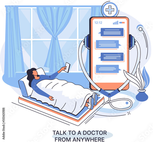 Online medical services mobile application consultation and prescription medicine professional doctor connecting and giving consultation for patient anywhere telemedicine metaphor, health care program