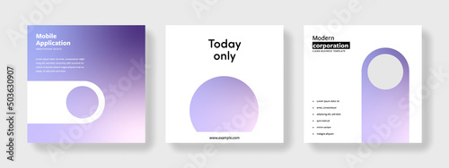 Clean and elegant social media templates pack with purple  color gradient  background elements. Instagram posts for business with place for photos
