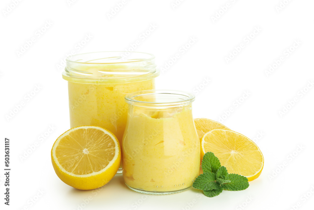 Concept of tasty food, lemon curd, isolated on white background Concept of tasty food, lemon curd, isolated on white background