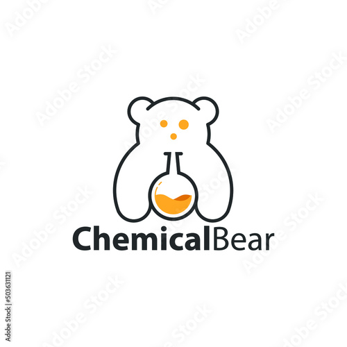 chemical bear logo. with the shape of a bear and chemicals on his chest, making this logo suitable for the logo of a company engaged in chemicals