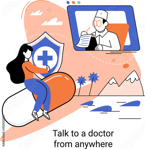 Online medical services mobile application consultation and prescription medicine professional doctor connecting and giving consultation for patient anywhere telemedicine metaphor, health care program