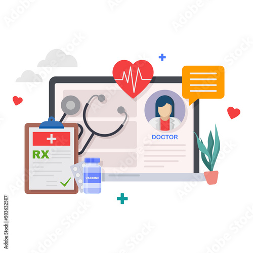 Therapist on chat in messenger and an online consultation. Online medical advise or consultation service illustration.