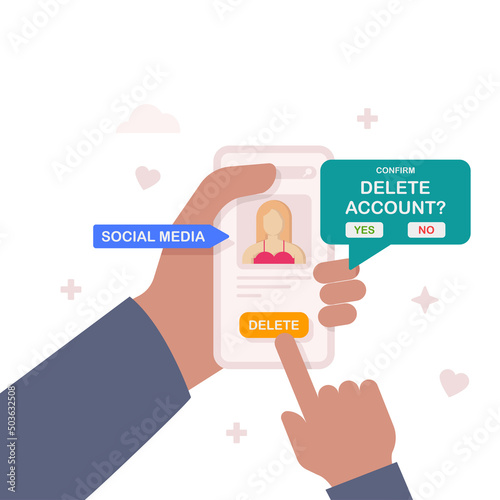 User deleting social account profile, remove data files or page illustration.