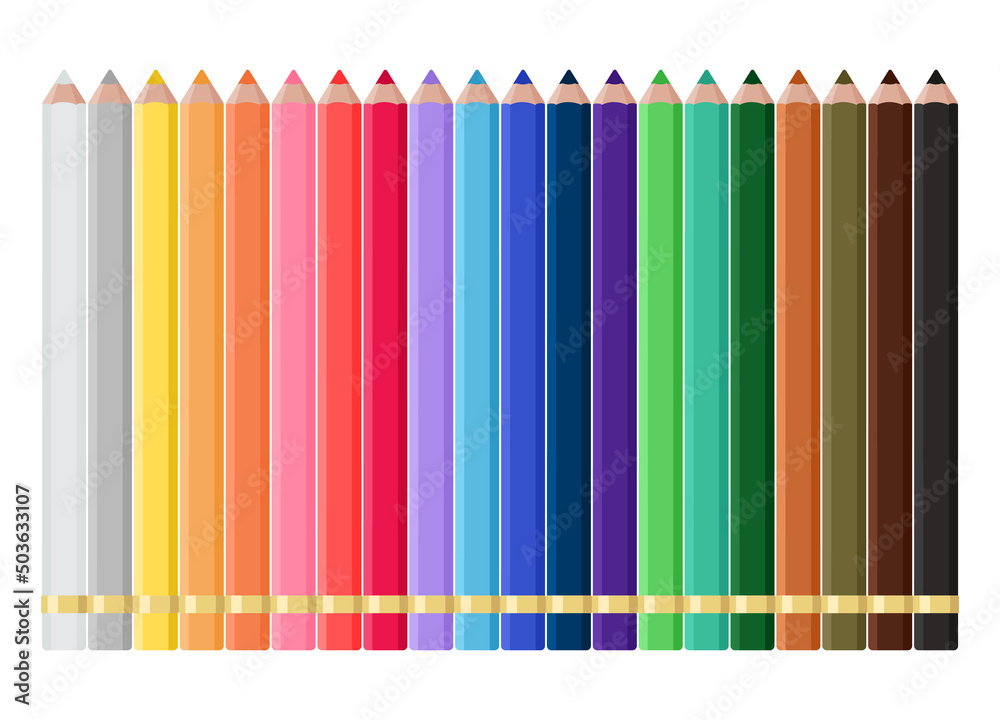 Obraz premium Colored pencils of different colors, drawn in a flat, childish style. Isolated vector illustration