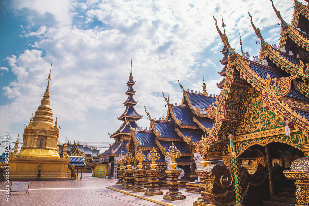 Fototapeta premium Wat Phiphat Mongkhon blue temple in Sukhothai, Thailand