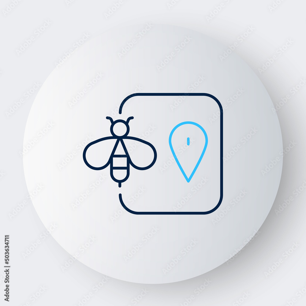 Line Bee location map pin pointer icon isolated on white background. Farm animal map pointer. Colorful outline concept. Vector Line Bee location map pin pointer icon isolated on white background. Farm animal map pointer. Colorful outline concept. Vector