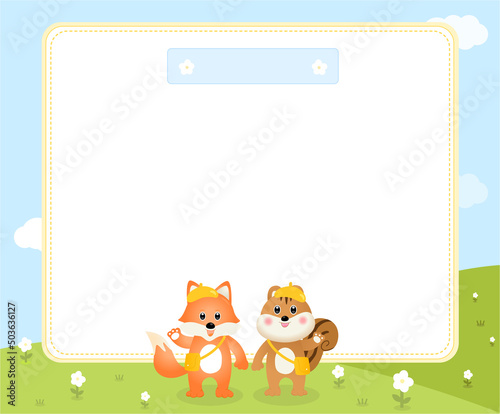 A memo pad with a cute mouse and pig picture. illustration set. Balloon icon, Garland icon, kid, paper, note. Happy Birthday. Vector drawing. Hand drawn style.