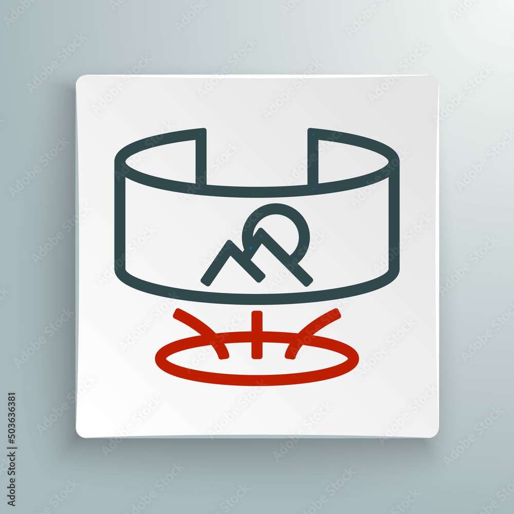 Line 360 degree view icon isolated on white background. Virtual reality. Angle 360 degree camera. Panorama photo. Colorful outline concept. Vector Line 360 degree view icon isolated on white background. Virtual reality. Angle 360 degree camera. Panorama photo. Colorful outline concept. Vector