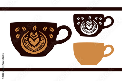 Craft Cup with coffee pattern. Layers and stencil for cutting and creativity