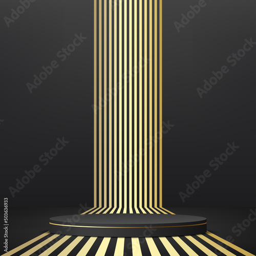 Abstract background with black and gold podium for presentation. Vector