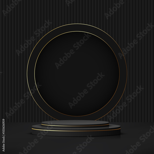 Abstract background with black and gold podium for presentation. Vector