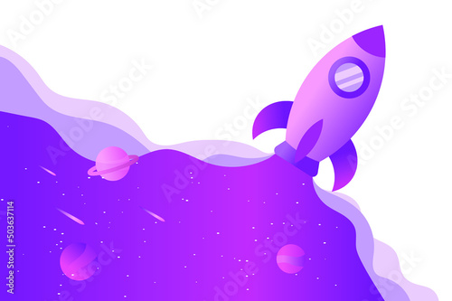 Illustration vector of a rocket ship in the gradient pink space