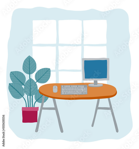 Office Computer Desk Business Illustration
