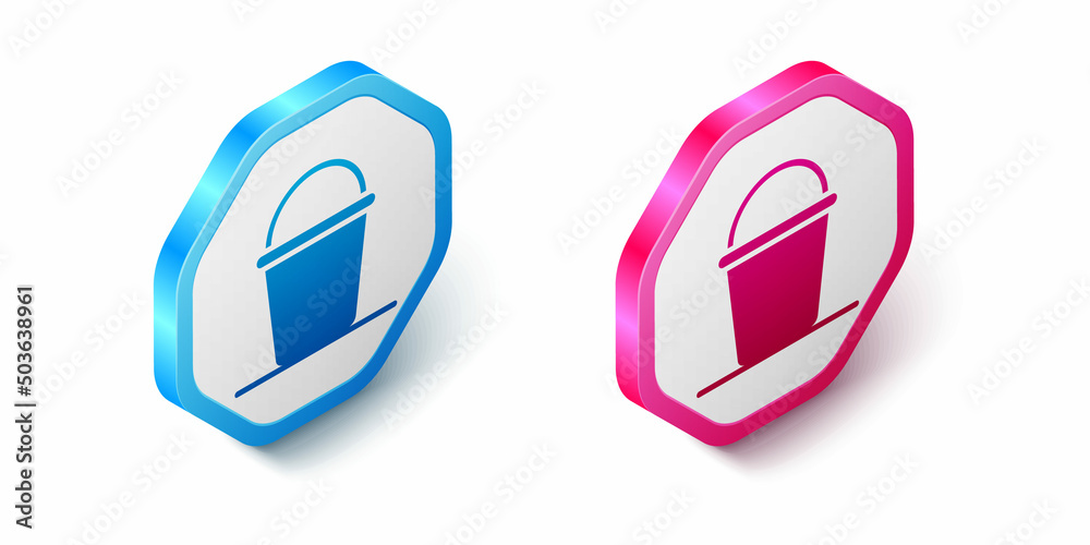 Isometric Bucket icon isolated on white background. Hexagon button. Vector Isometric Bucket icon isolated on white background. Hexagon button. Vector
