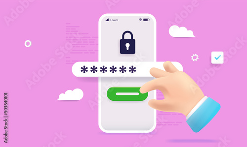 Phone password - vector illustration of smartphone with locked screen and field to insert passwords